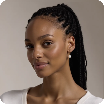 Visboom AI-generated fashion model - young adult female with long black braided hair