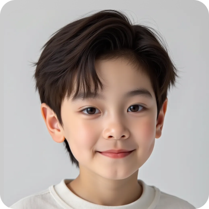 Visboom AI-generated fashion model - young boy with short black hair