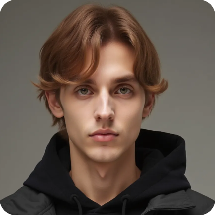 Visboom AI-generated fashion model - young adult male with short brown hair