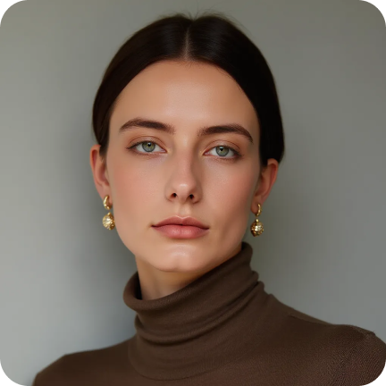Visboom AI-generated fashion model - young adult female with straight dark hair