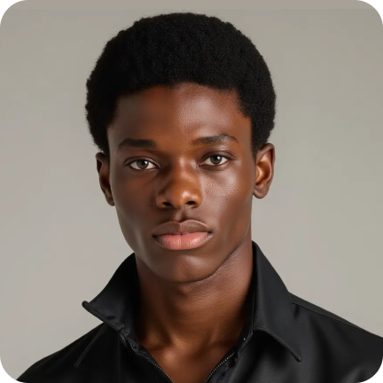 Visboom AI-generated fashion model - young adult male with short black hair