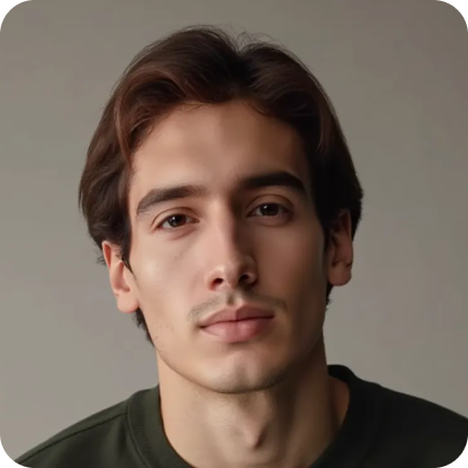 Visboom AI-generated fashion model - young adult male with short dark hair
