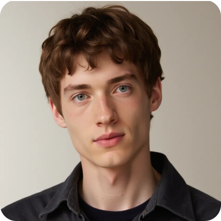 Visboom AI-generated fashion model - young adult male with short curly hair
